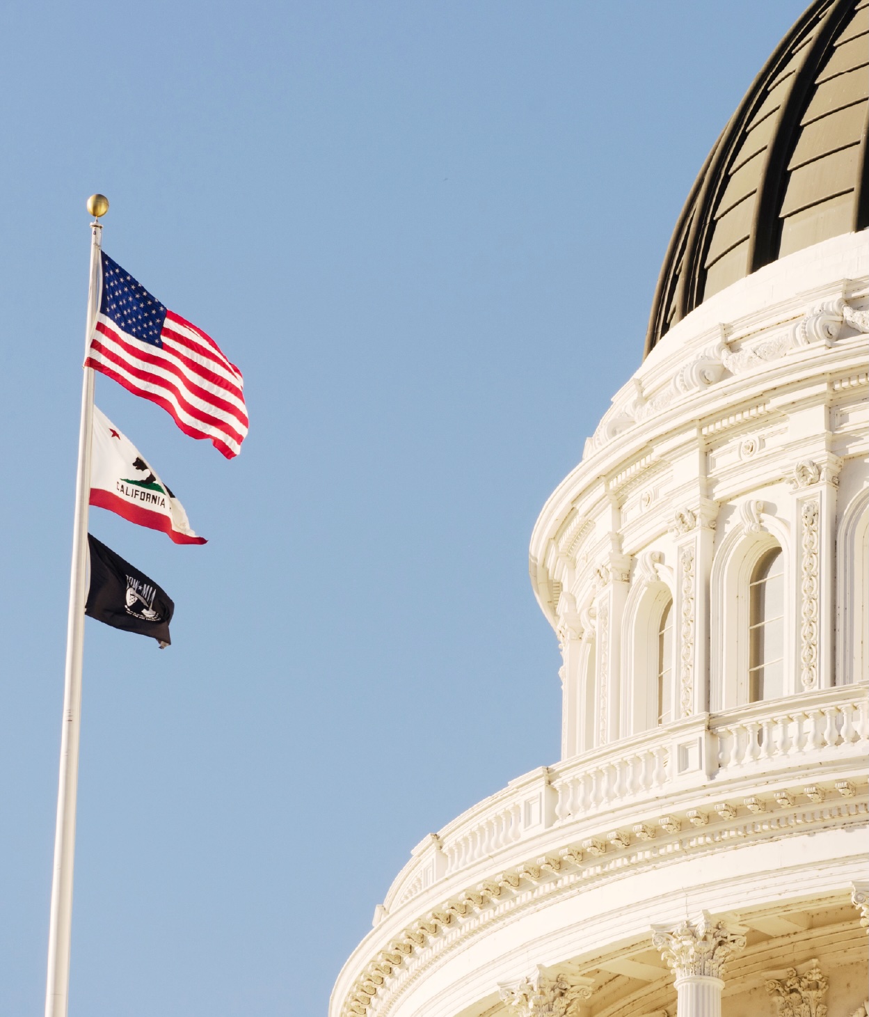 Image of the California state house rotunda and flag pole