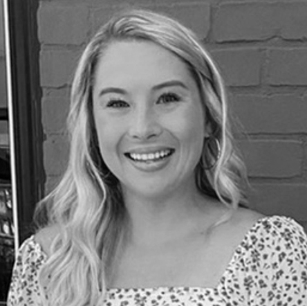 Black and white photo of Kaci Roper